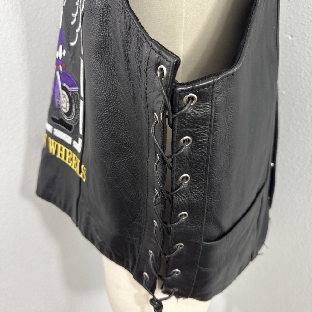 Interstate Vest Mens XL Black Patch Leather Waistcoat Moto Biker Cowboy Western - Picture 6 of 16